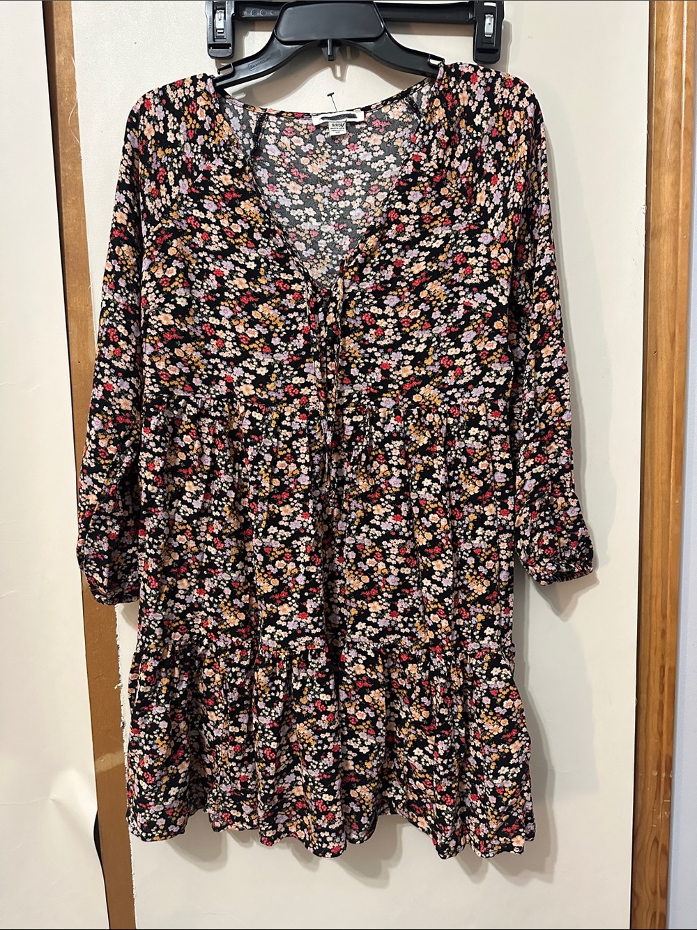 American Eagle Outfitters Black Floral Tiered Babydoll Dress